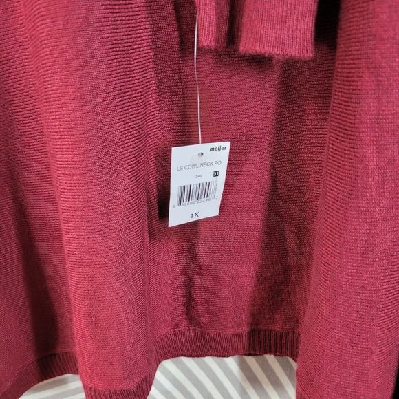 New Plus size 1X 16/18 Pullover Cowl Neck Lightweight Sweater Knit Top red - Picture 6 of 7